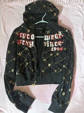 Vintage Rocawear "Sexy Since 1999" Cropped Hoodie With Metallic Gold Print